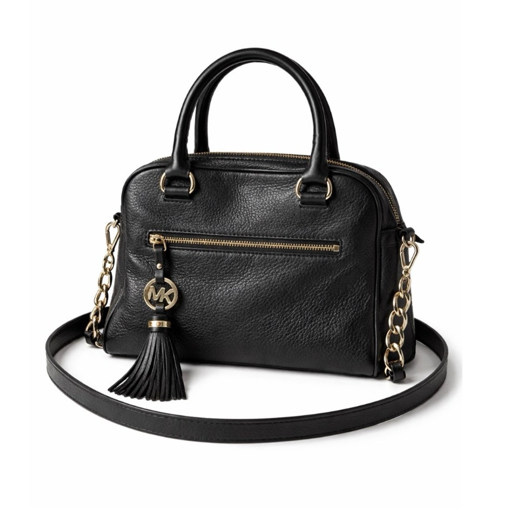 Michael Kors Black Pebbled Leather Satchel Crossbody Bag.